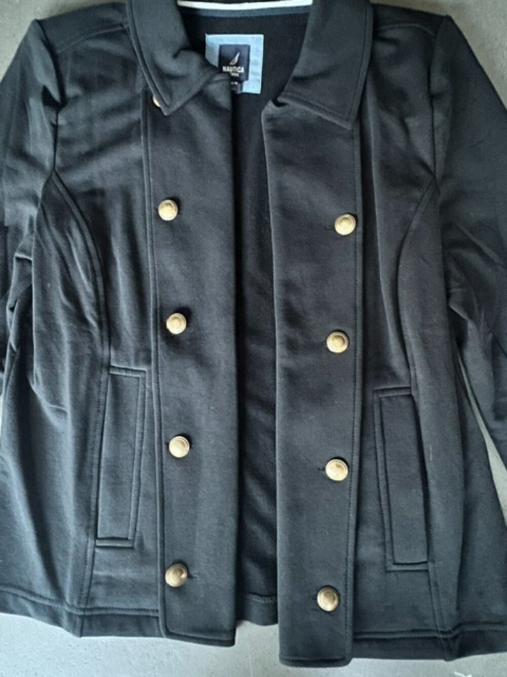 Nautica Jeans Black Knit Military-Style Blazer Gold Buttons Size M